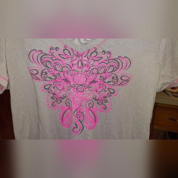 Ladies Made For Life Activewear T-shirt Short Sleeve Gray and Pink Plus Size - Picture 4 of 8